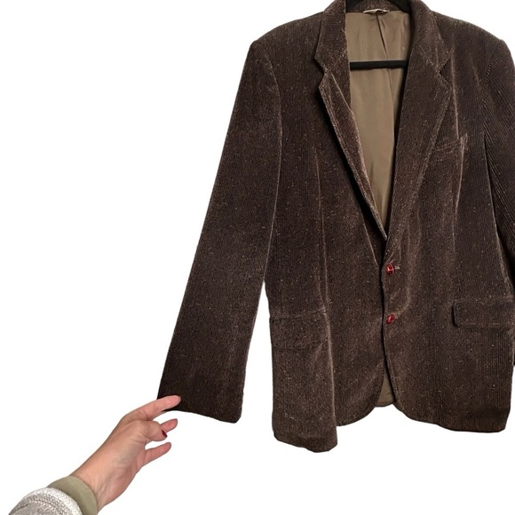 Boston Clipper Vtg Brown Mottled Soft Corduroy Two-Button Blazer Sz 44L - Picture 3 of 11